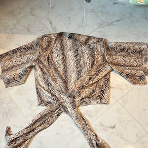 Akira size large reptile print tie front satin crop top
